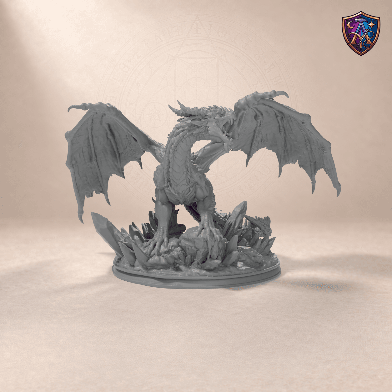 Digital product render of Young Dragon – Unpainted 32mm Resin Miniature for Tabletop RPGs in unpainted grey
