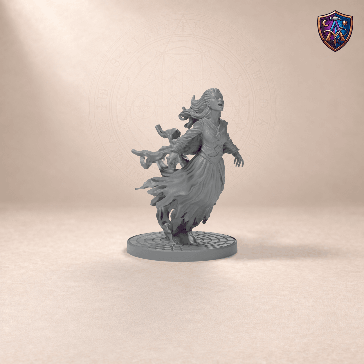 Digital product render of Banshee – Unpainted 32/54/75mm Resin Miniature for Tabletop RPGs in unpainted grey