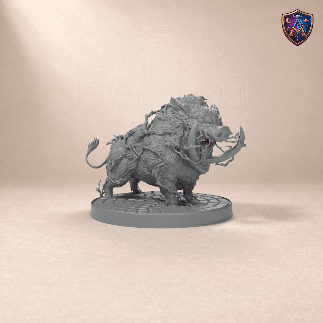 Digital product render of Dire Boar – Unpainted 32/54mm Resin Miniature for Tabletop RPGs in unpainted grey