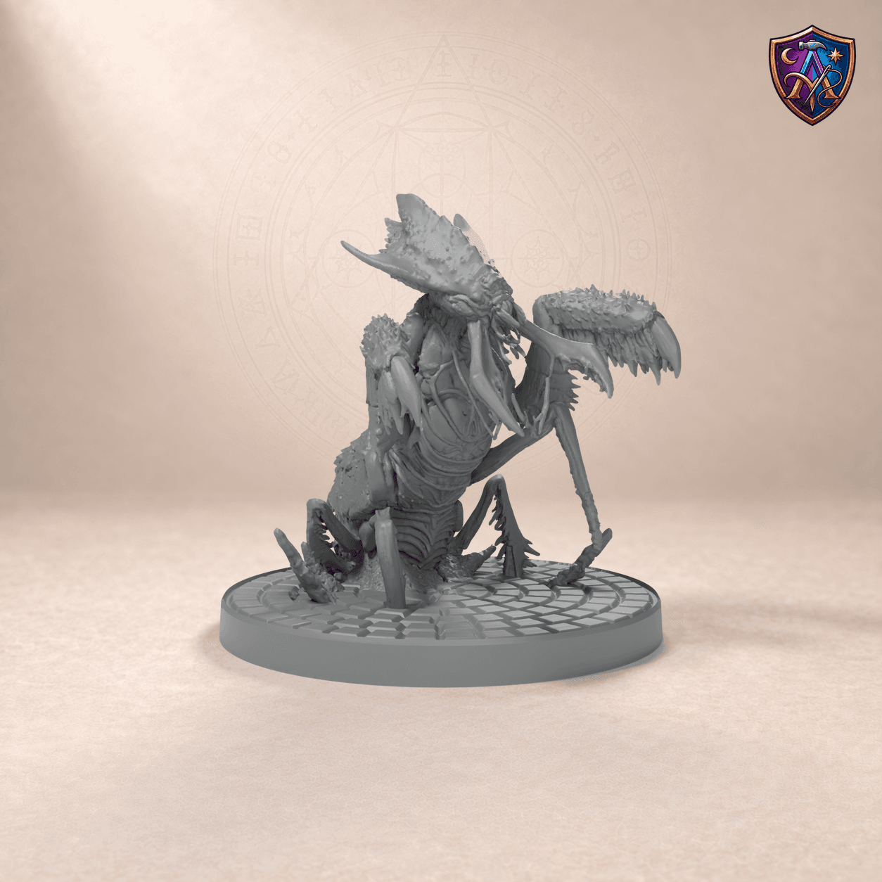 Digital product render of Insectoid Monster – Unpainted 32/54mm Resin Miniature for Tabletop RPGs in unpainted grey