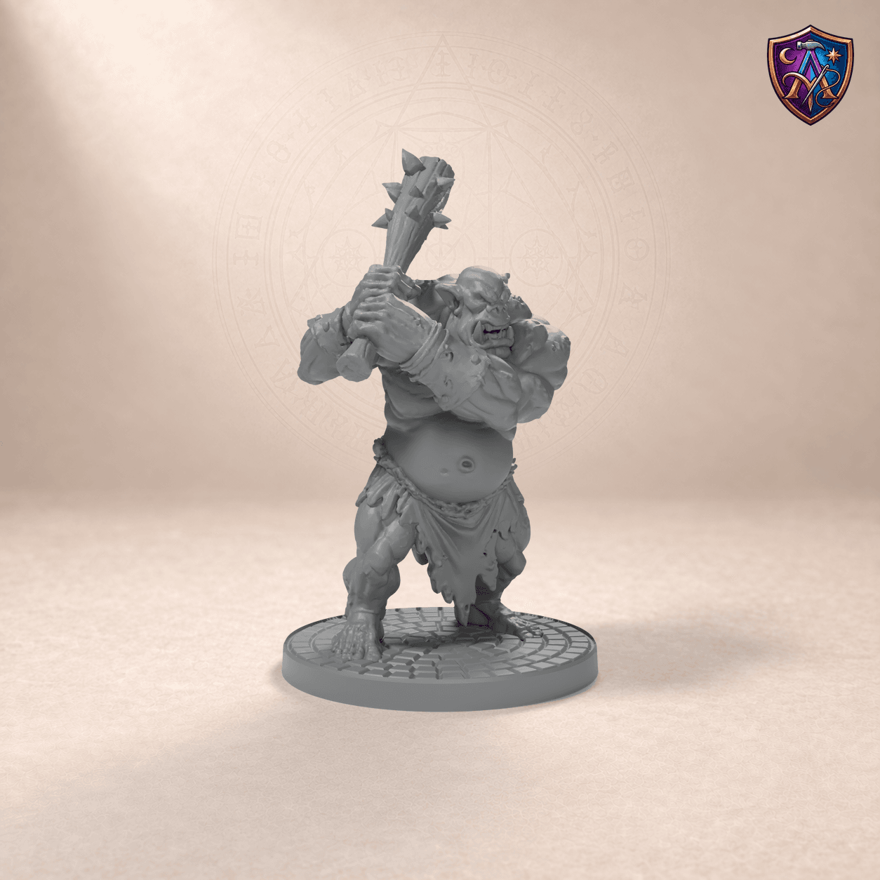 Digital product render of Ogre Warrior – Unpainted 32/54mm Resin Miniature for Tabletop RPGs in unpainted grey