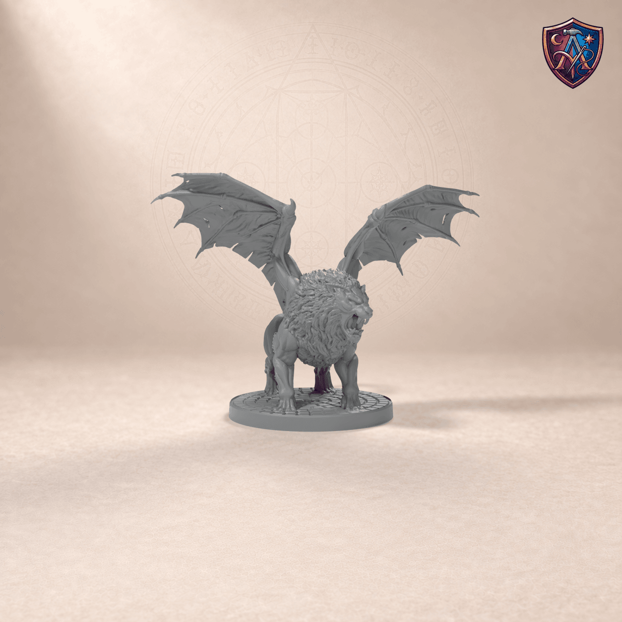 Digital product render of Manticore – Unpainted 32mm Resin Miniature for Tabletop RPGs in unpainted grey