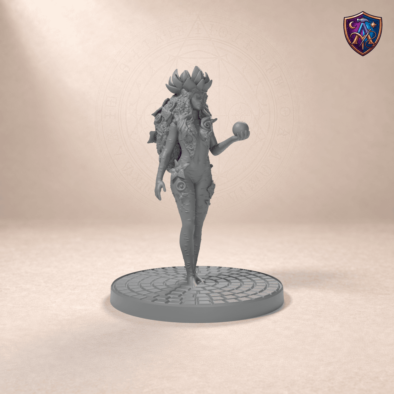 Digital product render of Dryad – Unpainted 32/54/75mm Resin Miniature for Tabletop RPGs in unpainted grey