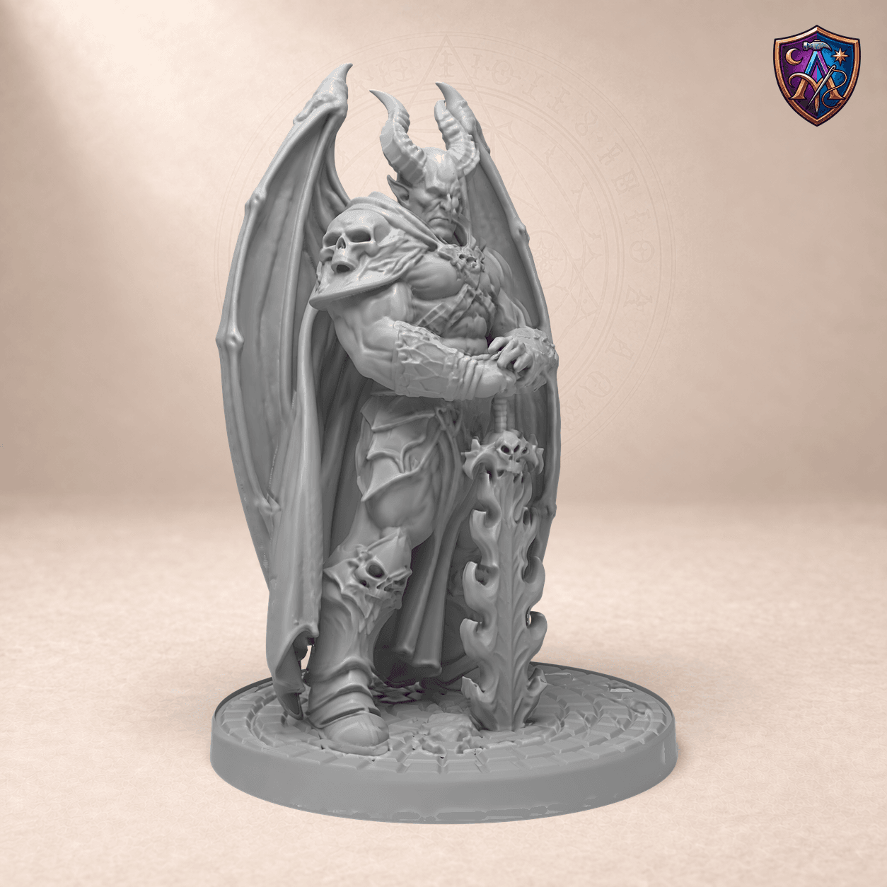 Demon Warlord with Wings and Greatsword – Unpainted 32/54mm Resin Miniature for Tabletop RPGs — image 1