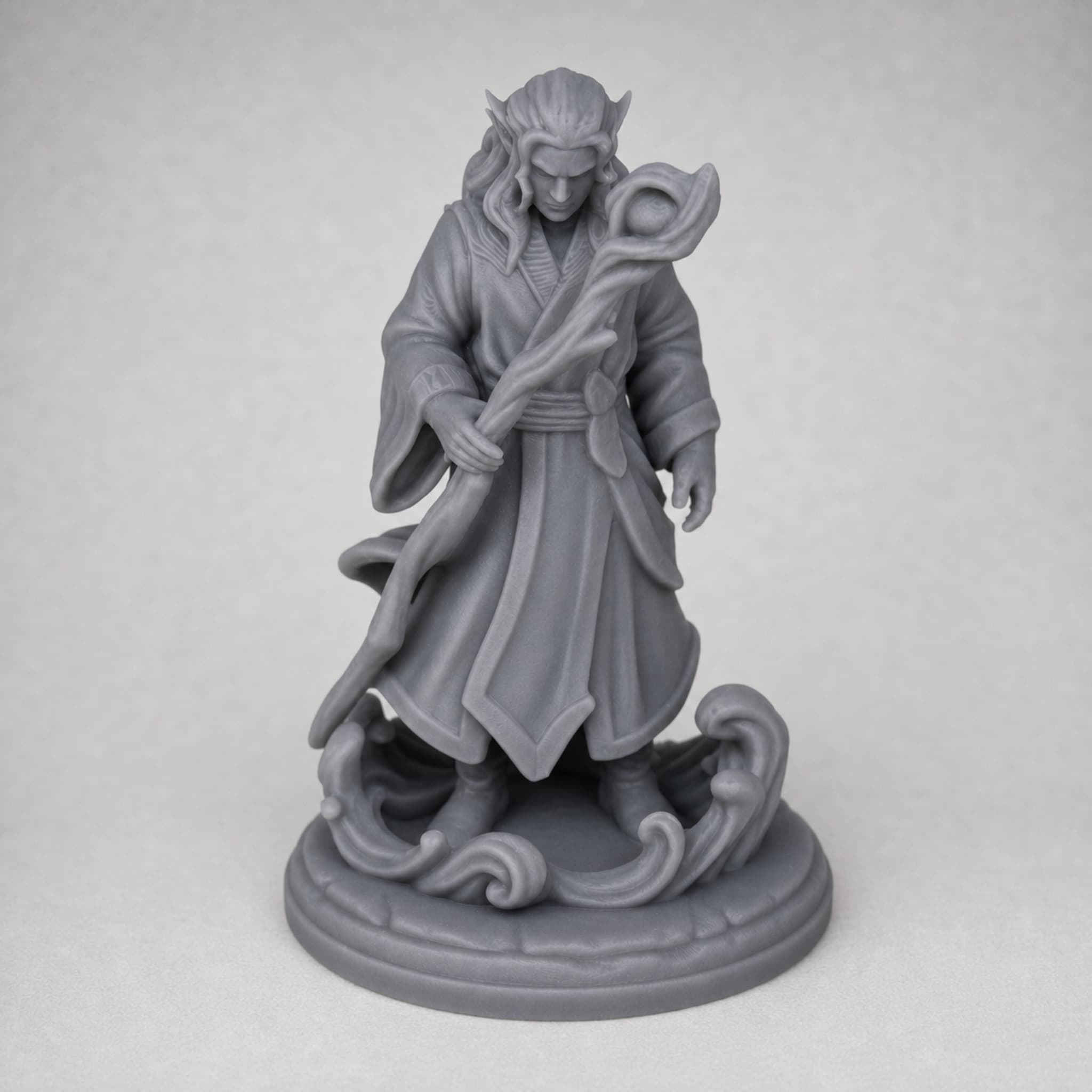 Water Genasi Wizard – Unpainted 32mm Resin Miniature for Tabletop RPGs — image 1