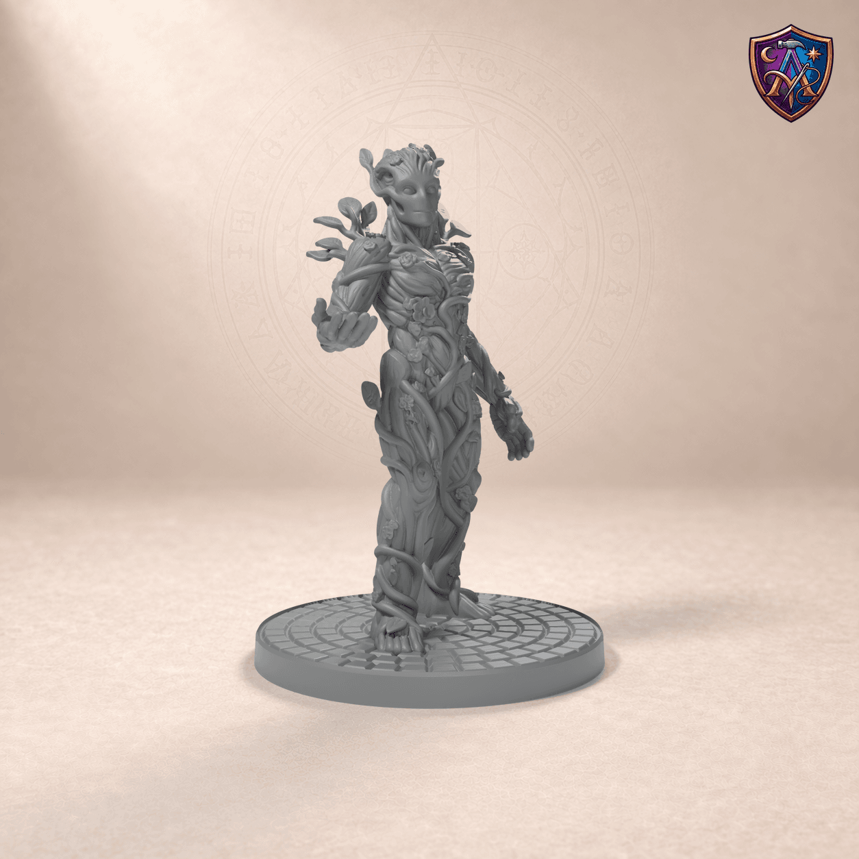 Digital product render of Plant Guardian – Unpainted 32/54/75mm Resin Miniature for Tabletop RPGs in unpainted grey