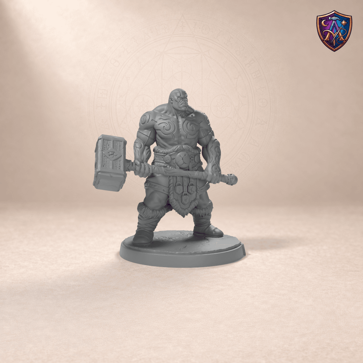 Digital product render of Giant Barbarian – Unpainted 32/54/75mm Resin Miniature for Tabletop RPGs in unpainted grey