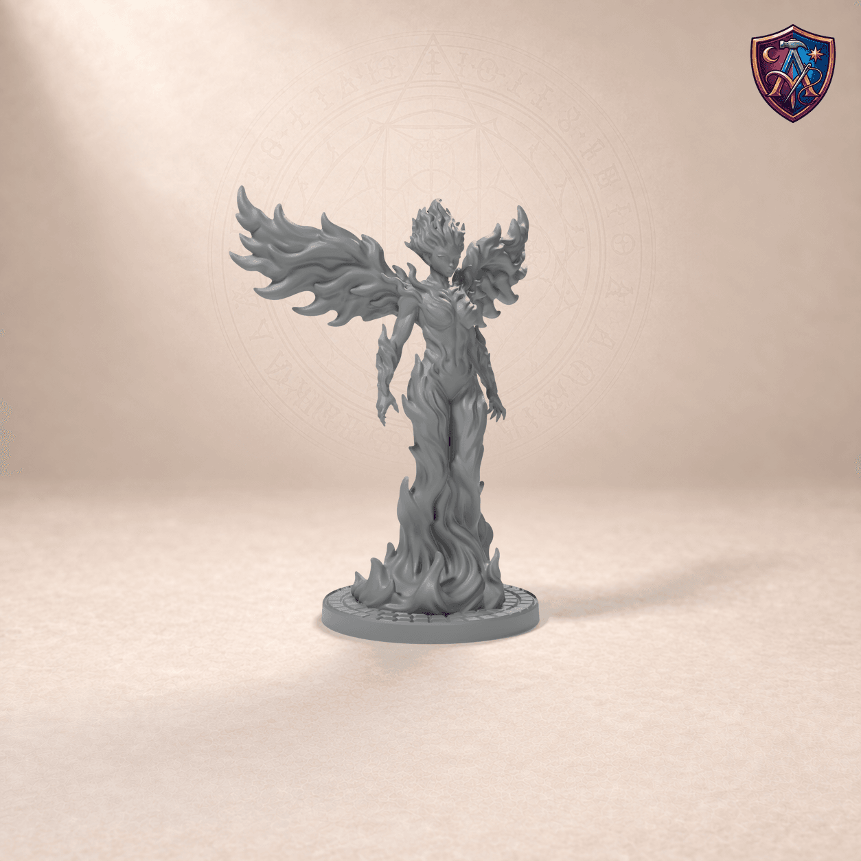 Digital product render of Fire Elemental – Unpainted 32/54mm Resin Miniature for Tabletop RPGs in unpainted grey
