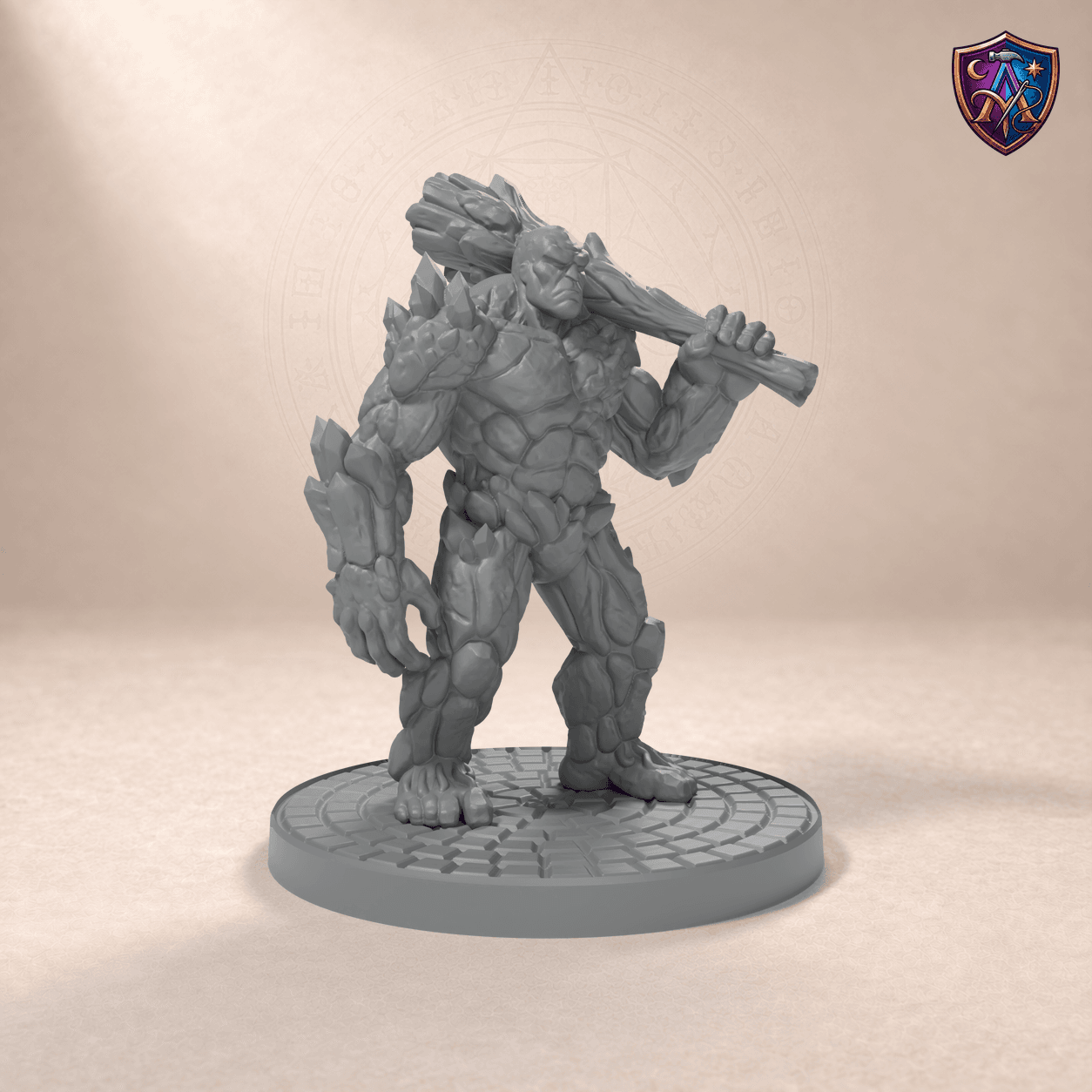 Digital product render of Stone Giant – Unpainted 32/54mm Resin Miniature for Tabletop RPGs in unpainted grey