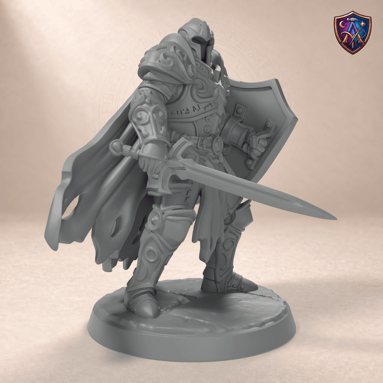 Digital product render of Construct Guardian – Unpainted 32/54/75mm Resin Miniature for Tabletop RPGs in unpainted grey