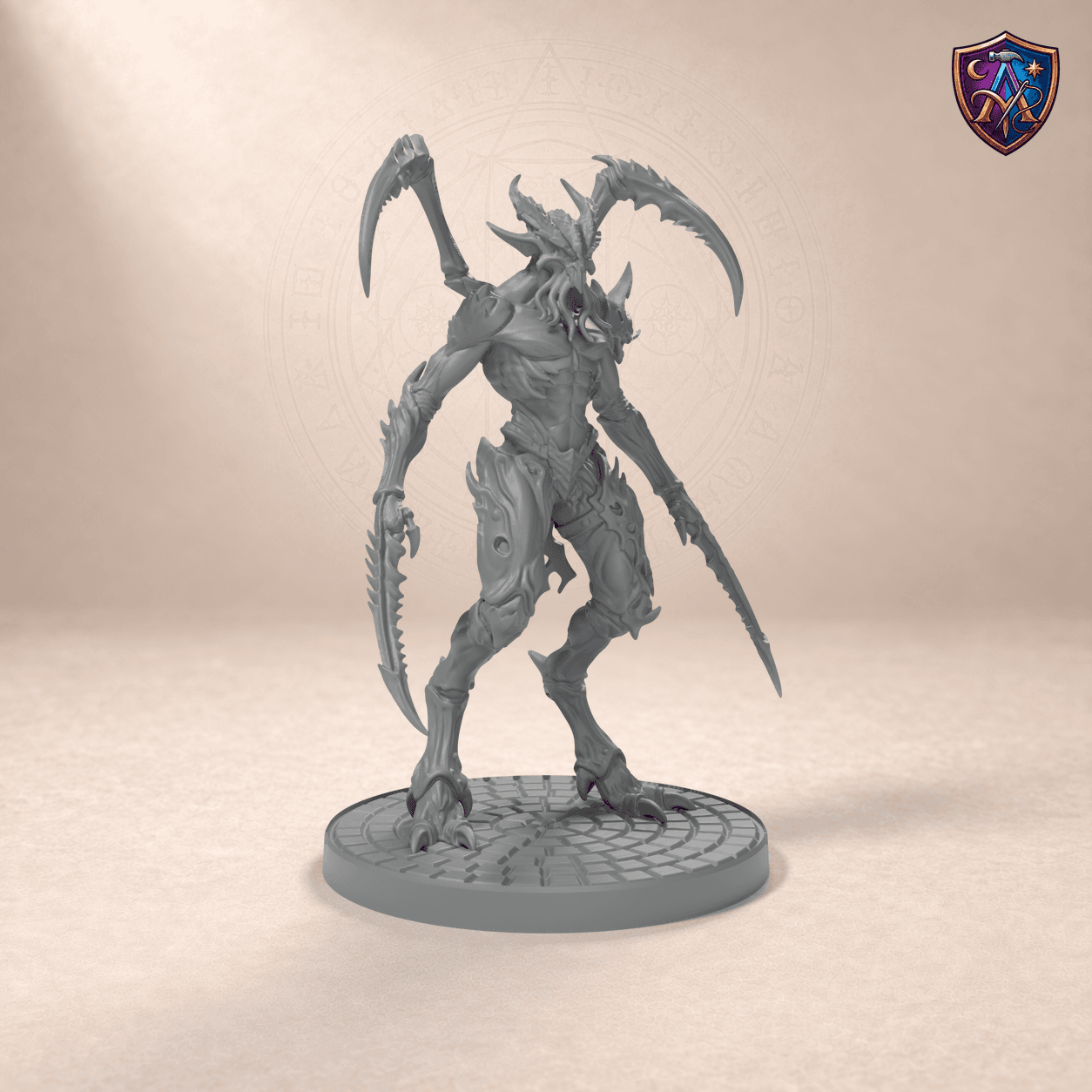 Digital product render of Insectoid Demon – Unpainted 32/54/75mm Resin Miniature for Tabletop RPGs in unpainted grey