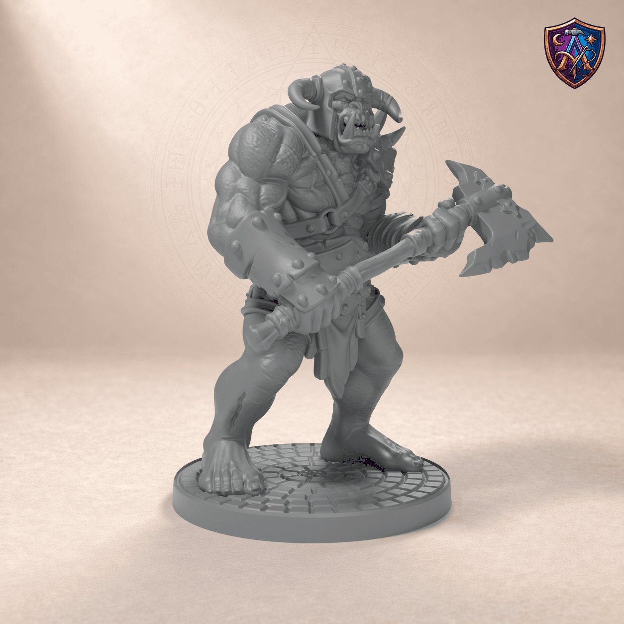Digital product render of Orc Fighter – Unpainted 32/54/75mm Resin Miniature for Tabletop RPGs in unpainted grey