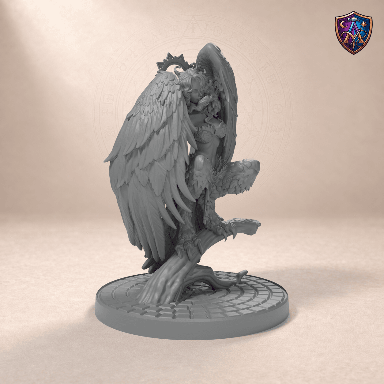 Digital product render of Harpy Queen – Unpainted 32/54/75mm Resin Miniature for Tabletop RPGs in unpainted grey