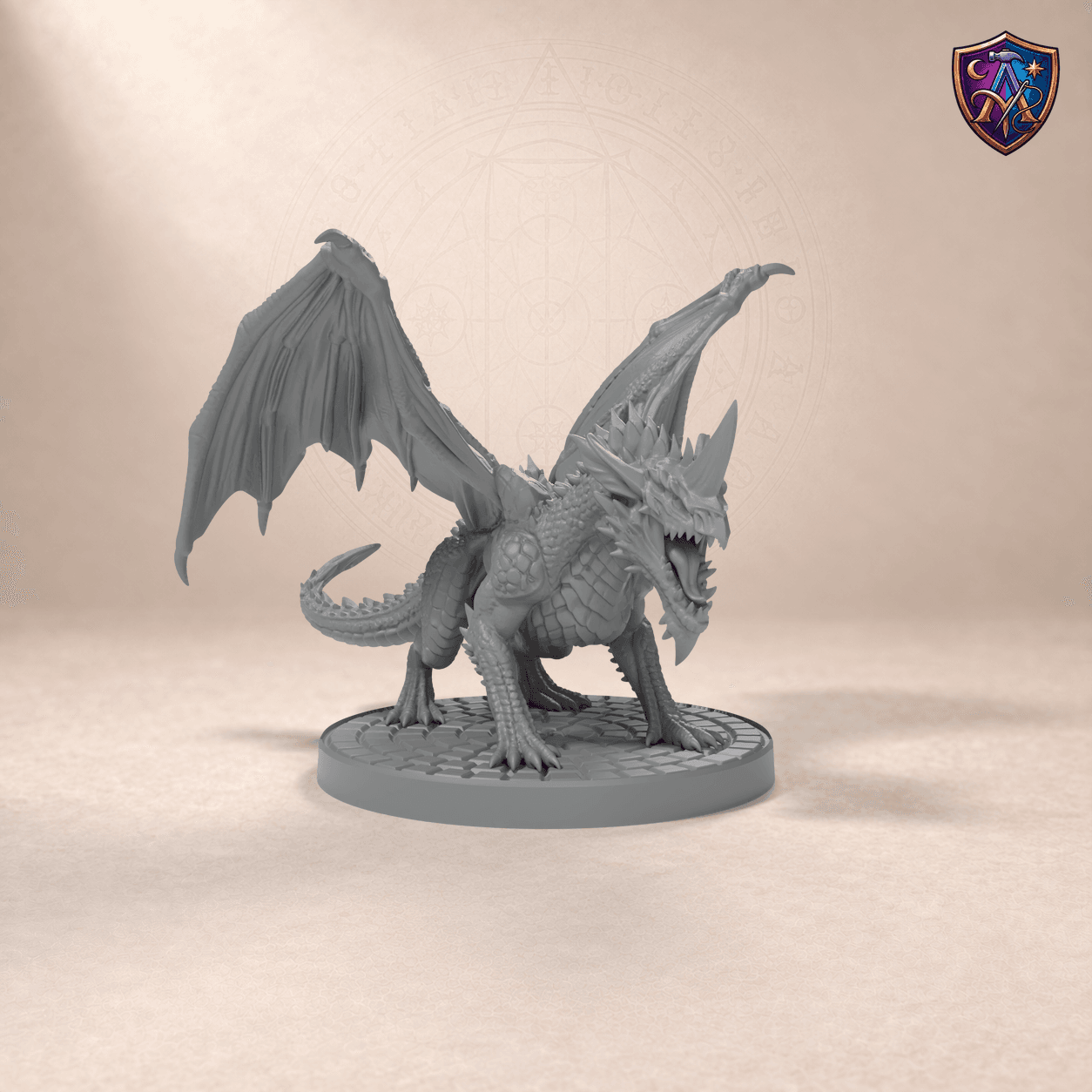 Digitaler Produkt-Render (1 von 6) von Blauer Drache in unbemaltem Dunkelgrau.