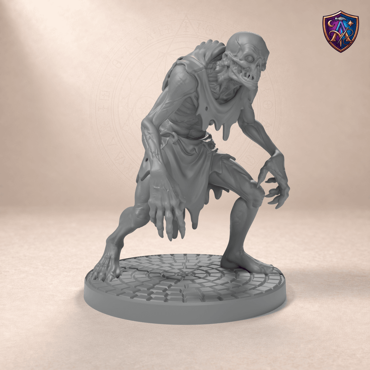 Digital product render of Ghoul – Unpainted 32/54/75mm Resin Miniature for Tabletop RPGs in unpainted grey