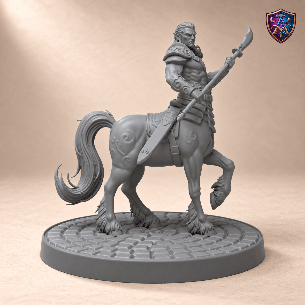 Produktansicht (1 von 4) / Product view von Zentaur-Krieger mit Stangenwaffe; die Resin-Miniatur wird unbemalt geliefert / the resin miniature is supplied unpainted.