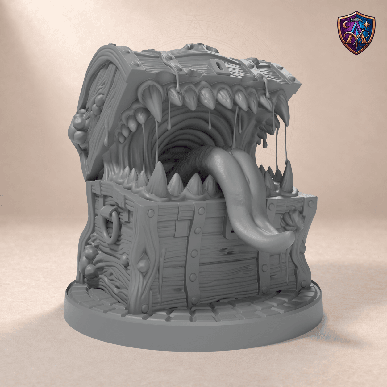 Digital product render of Mimic – Unpainted 32/54/75mm Resin Miniature for Tabletop RPGs in unpainted grey