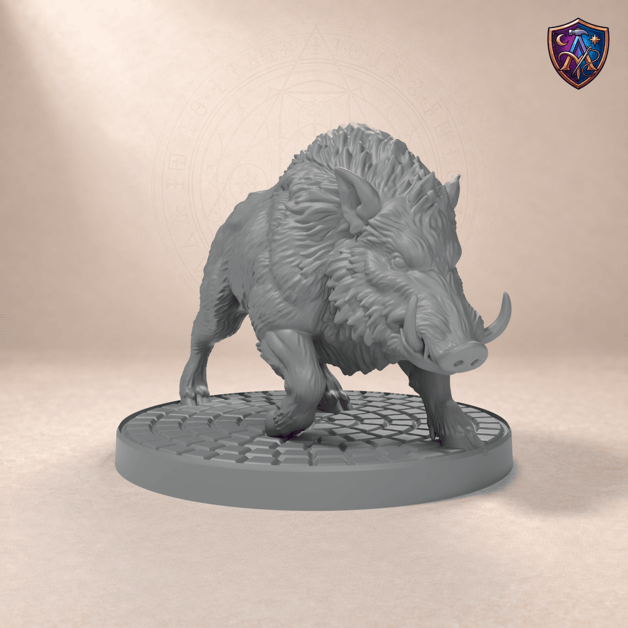 Digital product render of Boar – Unpainted 32/54/75mm Resin Miniature for Tabletop RPGs in unpainted grey