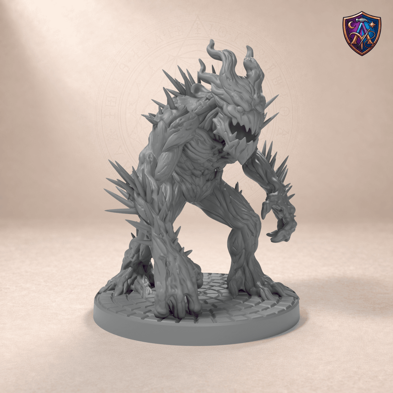 Digital product render of Thorned Plant Creature – Unpainted 32/54/75mm Resin Miniature for Tabletop RPGs in unpainted grey