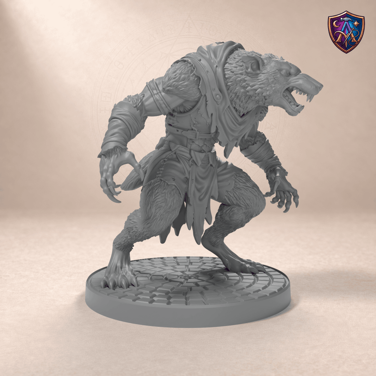 Digital product render of Wererat – Unpainted 32/54/75mm Resin Miniature for Tabletop RPGs in unpainted grey