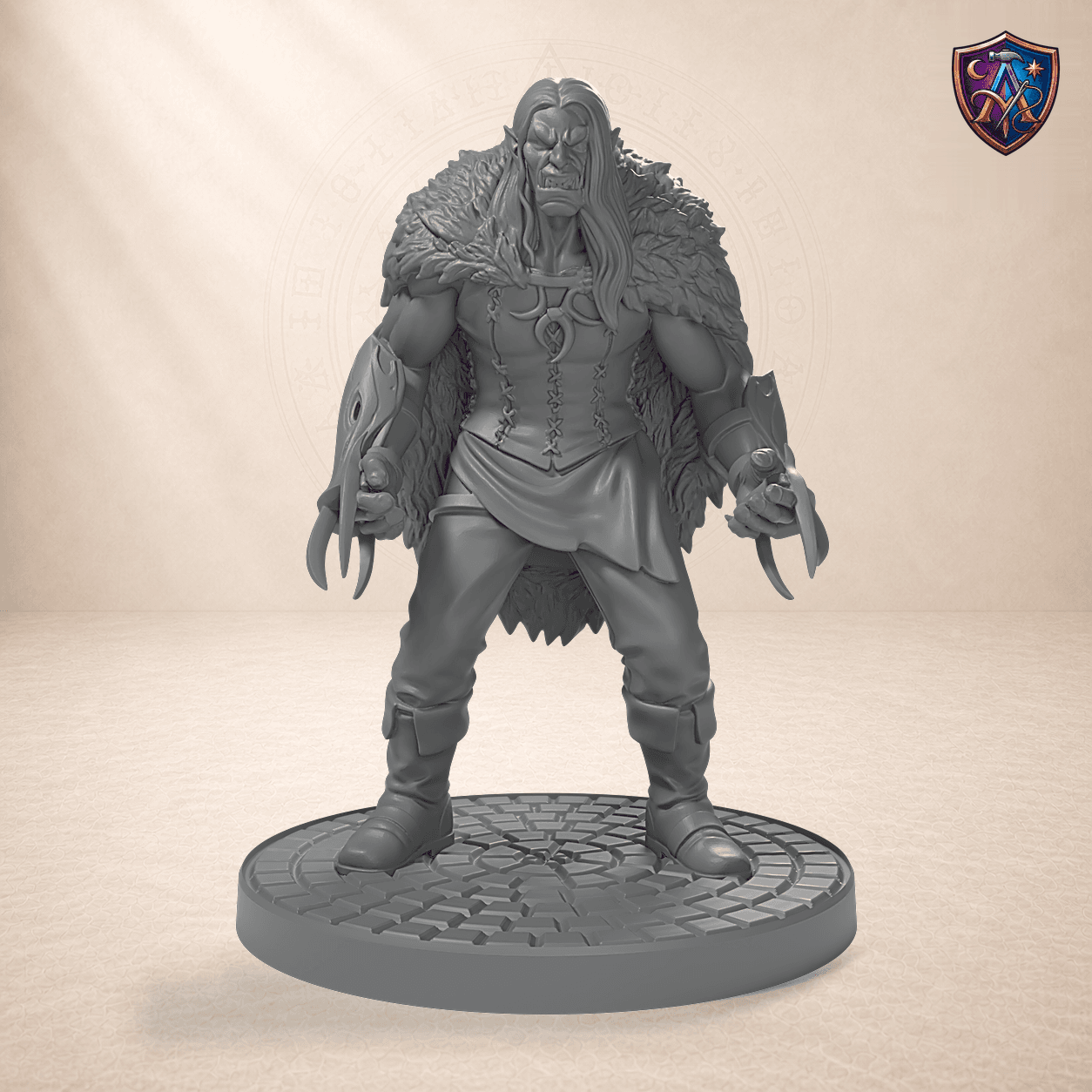 Digitaler Produkt-Render (1 von 6) von Fantasy-Kultist in unbemaltem Dunkelgrau.