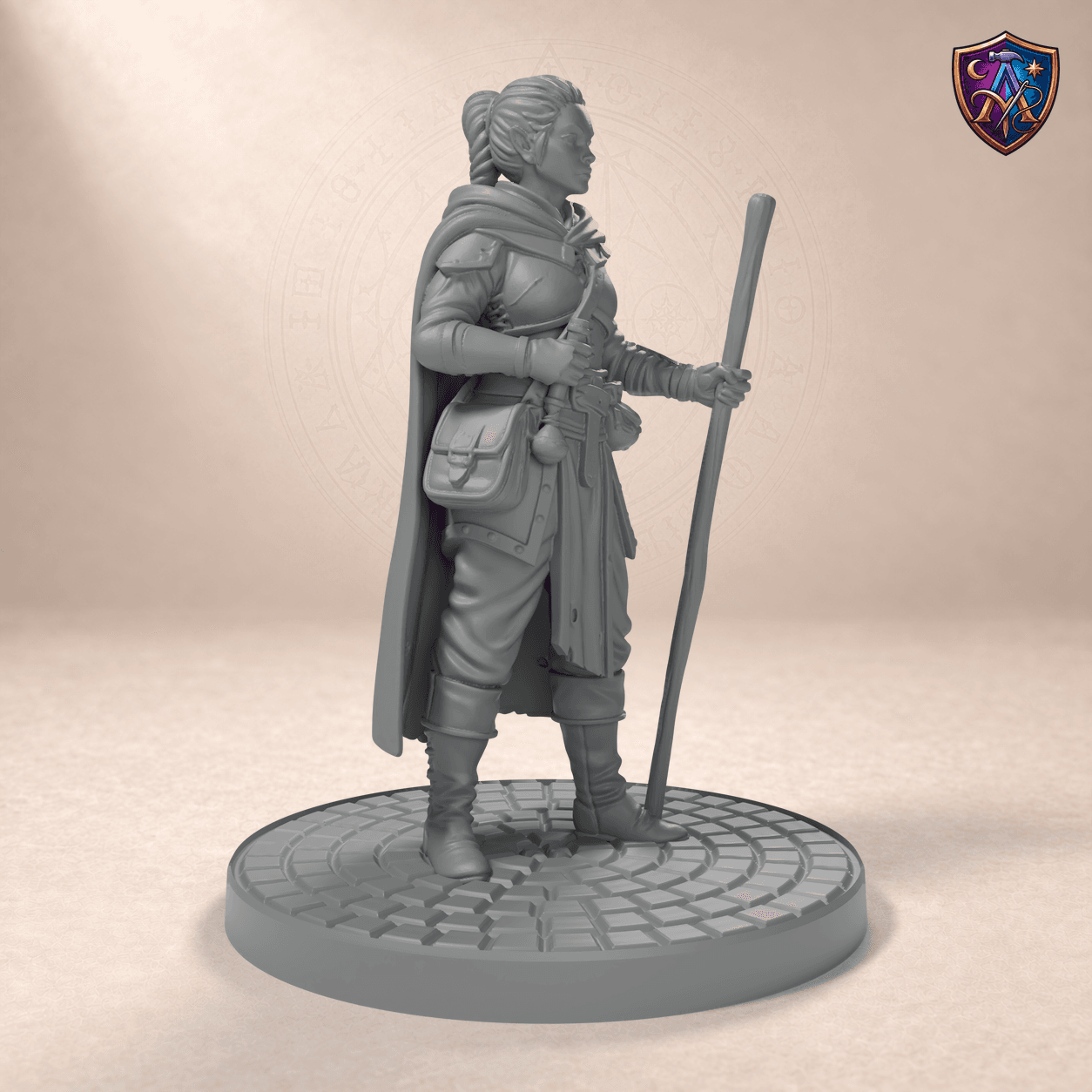 Digital product render of Herbalist – Unpainted 32/54/75mm Resin Miniature for Tabletop RPGs in unpainted grey