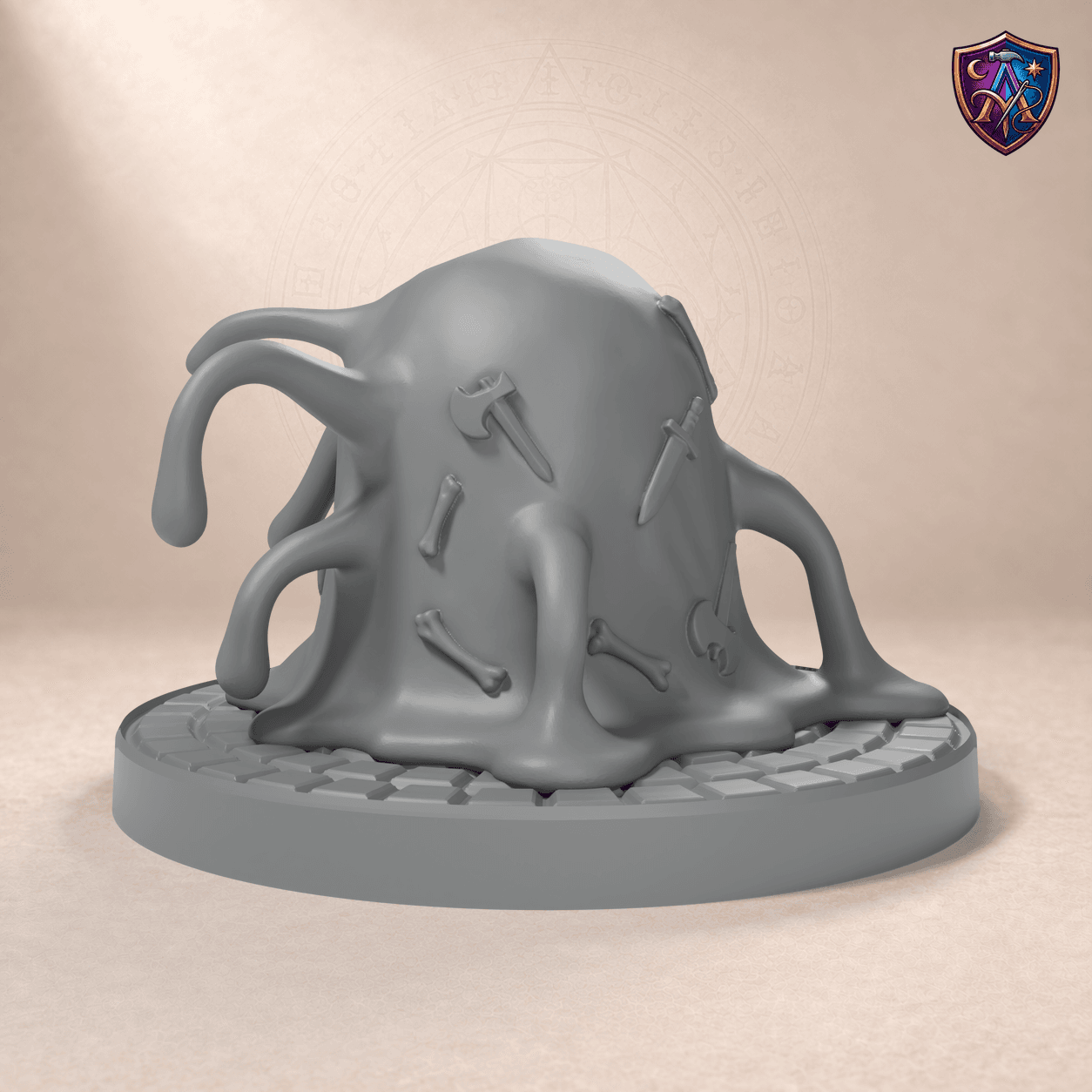 Digital product render of Ochre Slime – Unpainted 32/54mm Resin Miniature for Tabletop RPGs in unpainted grey