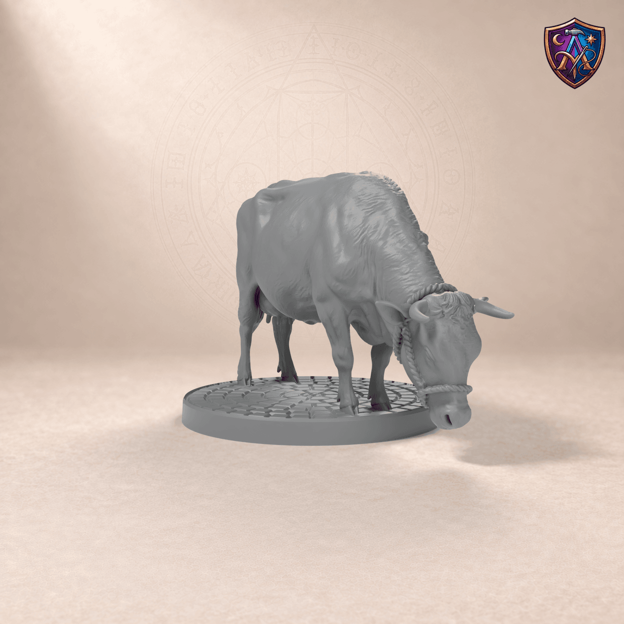 Digital product render of Cow – Unpainted 32mm Resin Miniature for Tabletop RPGs in unpainted grey