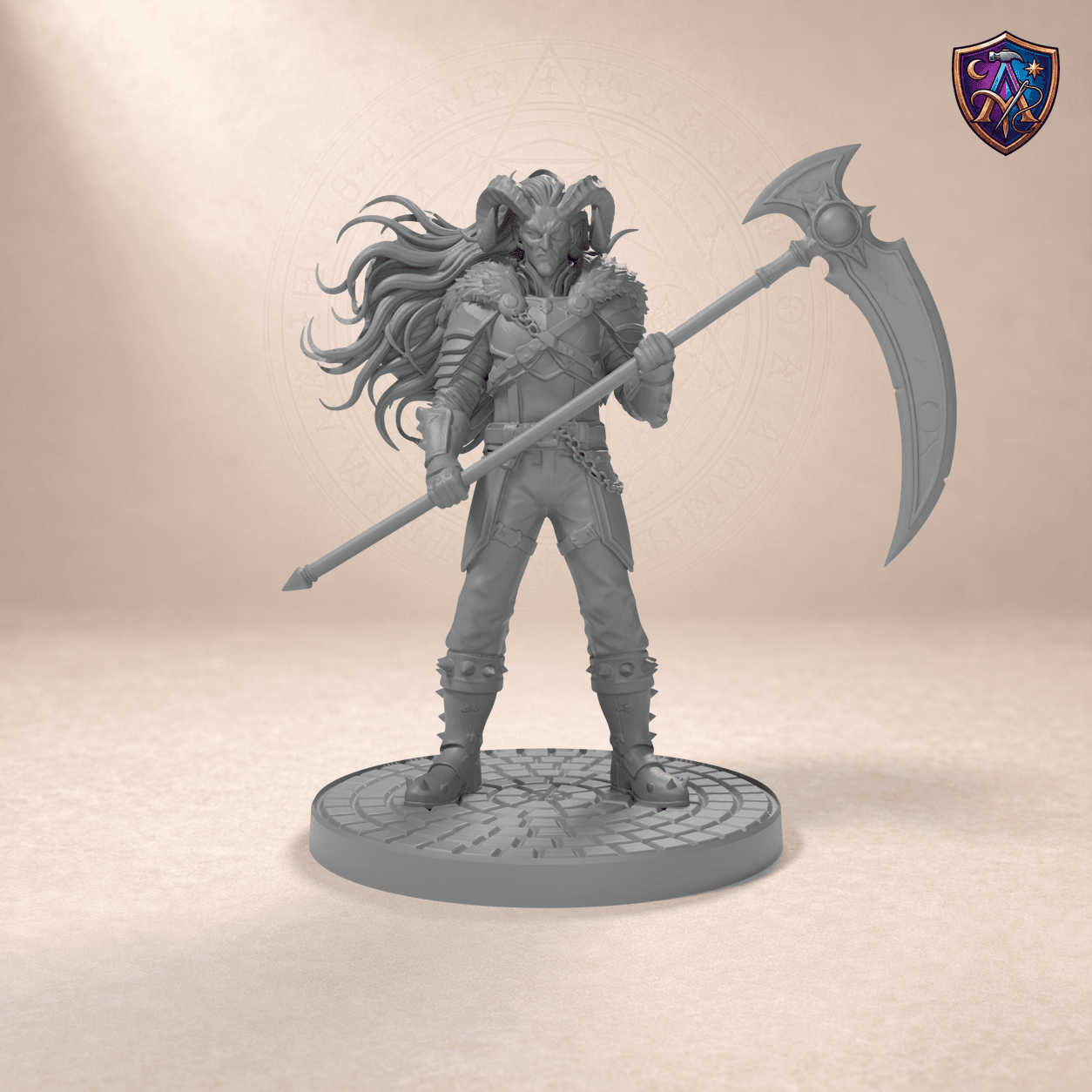 Digitaler Produkt-Render (1 von 6) von Fantasy-Paktmagier in unbemaltem Dunkelgrau.