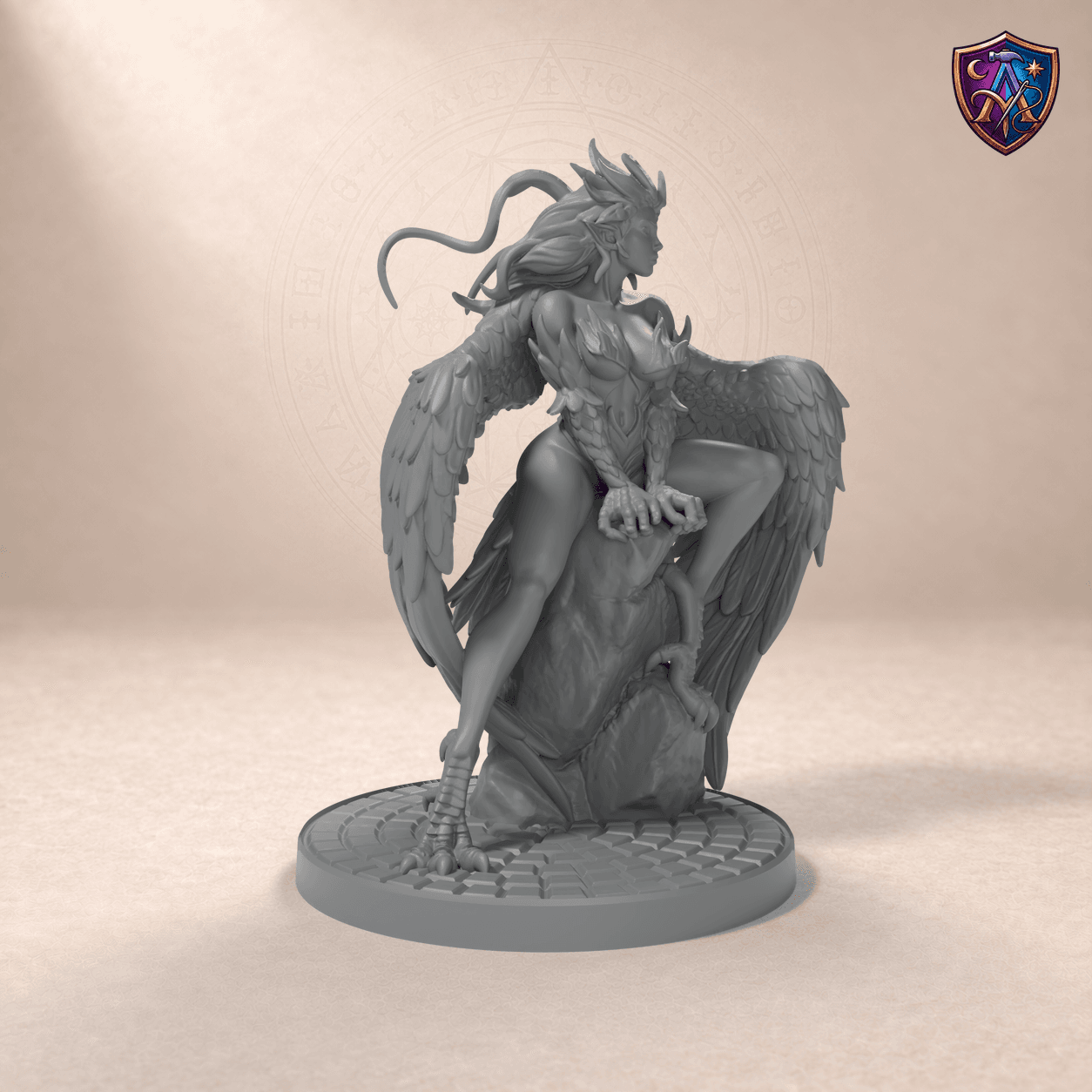 Digital product render of Harpy – Unpainted 32/54/75mm Resin Miniature for Tabletop RPGs in unpainted grey