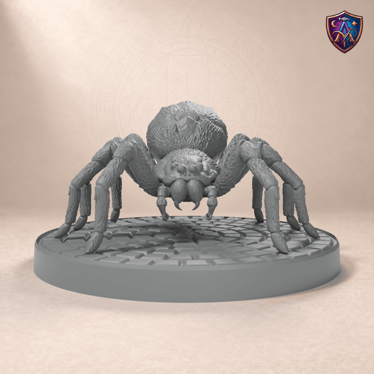 Digitaler Produkt-Render (1 von 6) von Riesenspinne in unbemaltem Dunkelgrau.