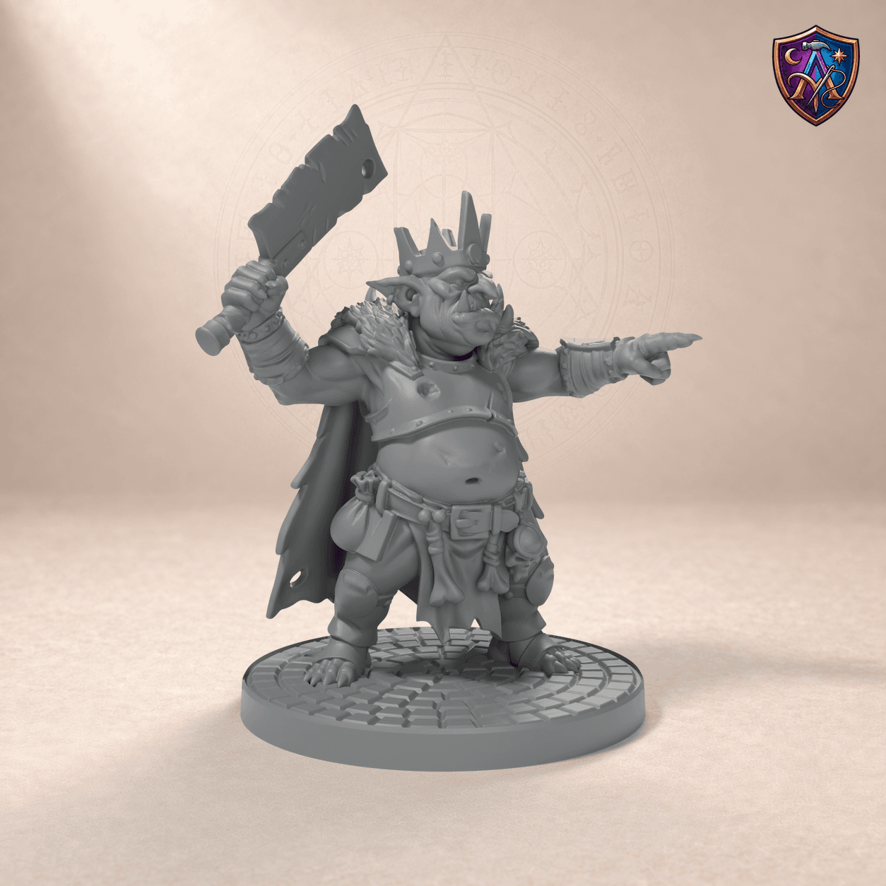 Digital product render of Goblin Chieftain – Unpainted 32/54/75mm Resin Miniature for Tabletop RPGs in unpainted grey