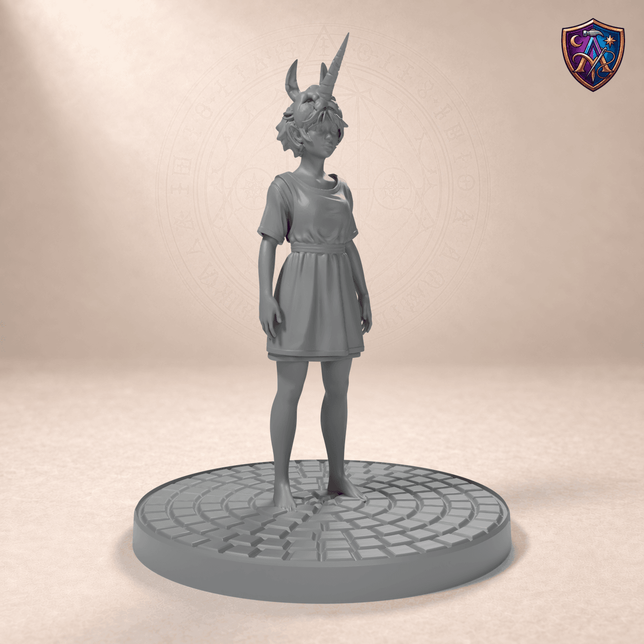 Digitaler Produkt-Render (1 von 6) von Mädchen mit Einhornmaske in unbemaltem Dunkelgrau.