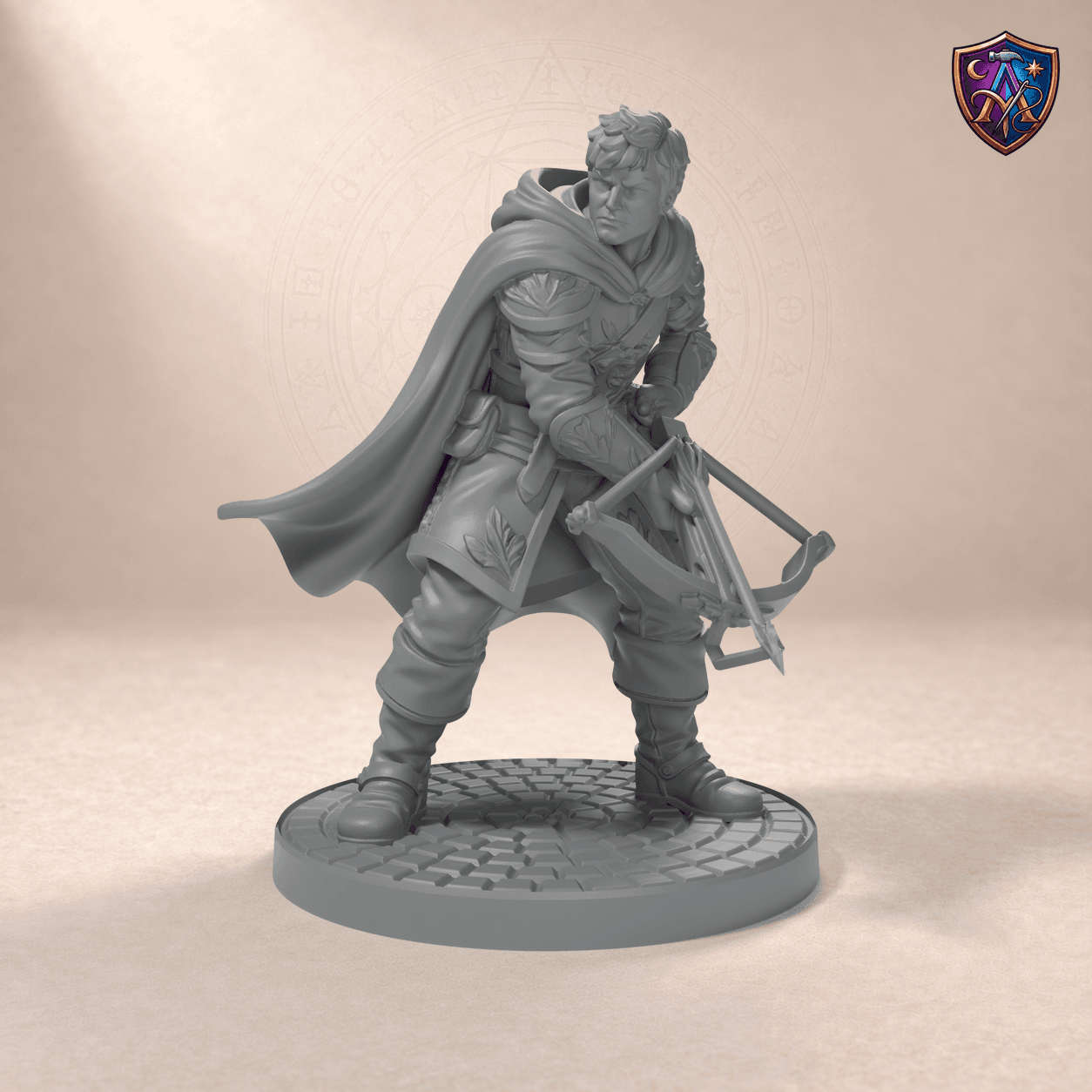 Digitaler Produkt-Render (1 von 6) von Mensch-Waldläufer mit Armbrust in unbemaltem Dunkelgrau.