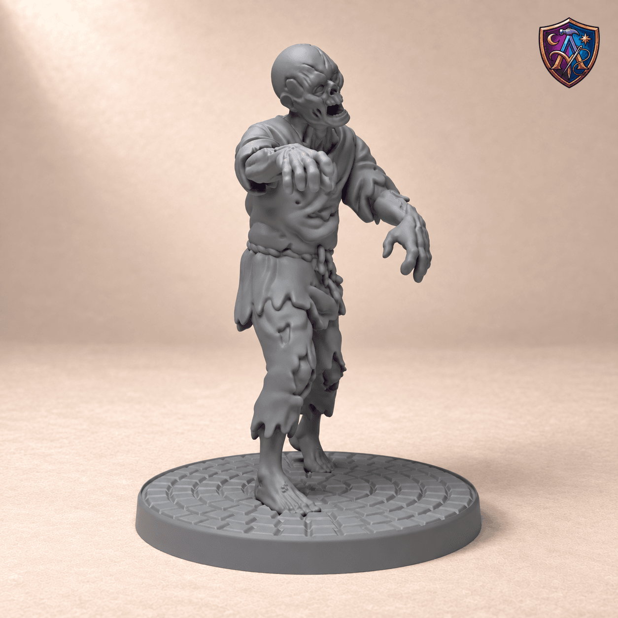 Produktansicht (1 von 4) / Product view von Zombie-Dorfbewohner mit ausgestreckten Armen; die Resin-Miniatur wird unbemalt geliefert / the resin miniature is supplied unpainted.