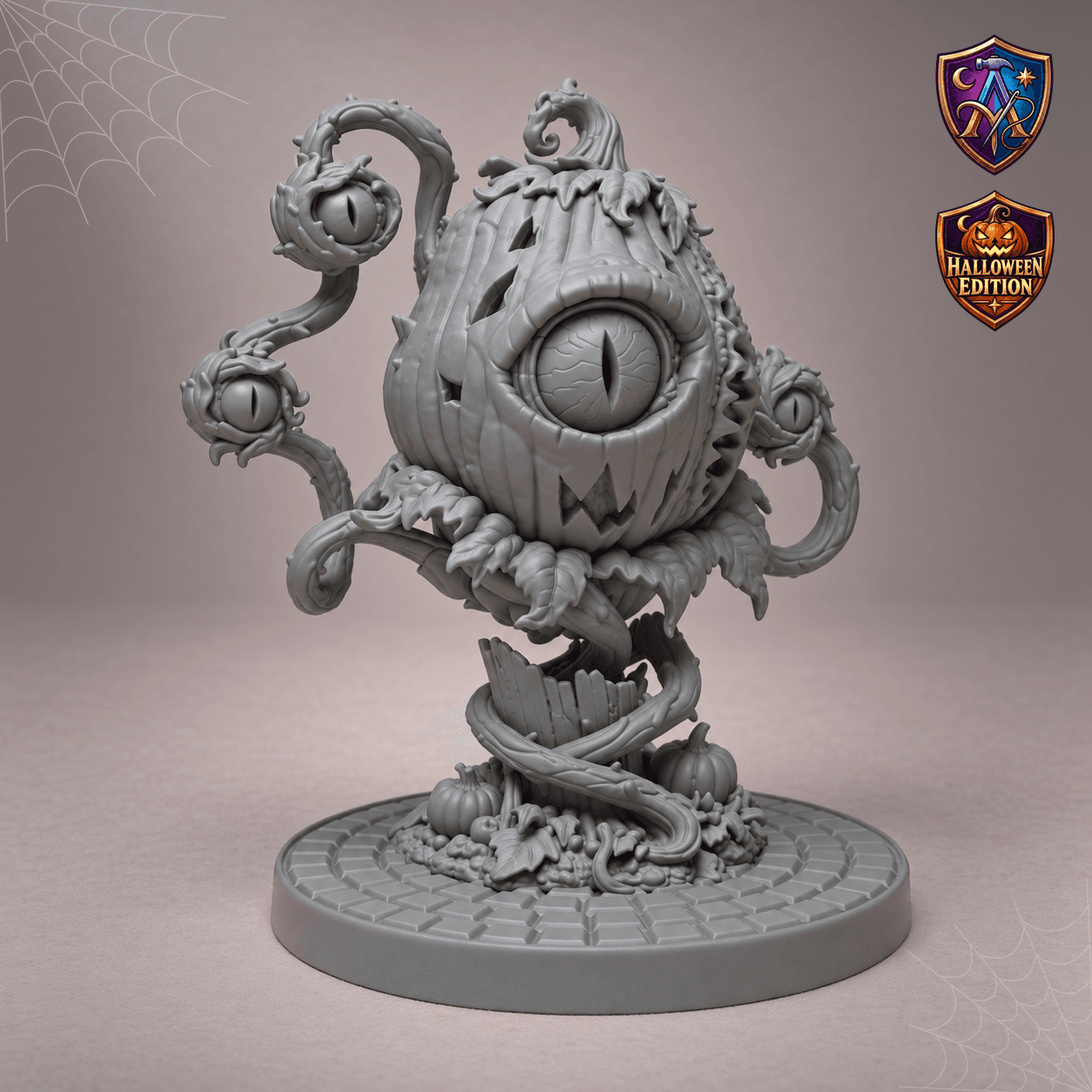 Pumpkin Eye Monster with Vine Eyestalks – Unpainted Resin Miniature, 32/54 mm Scale — image 1