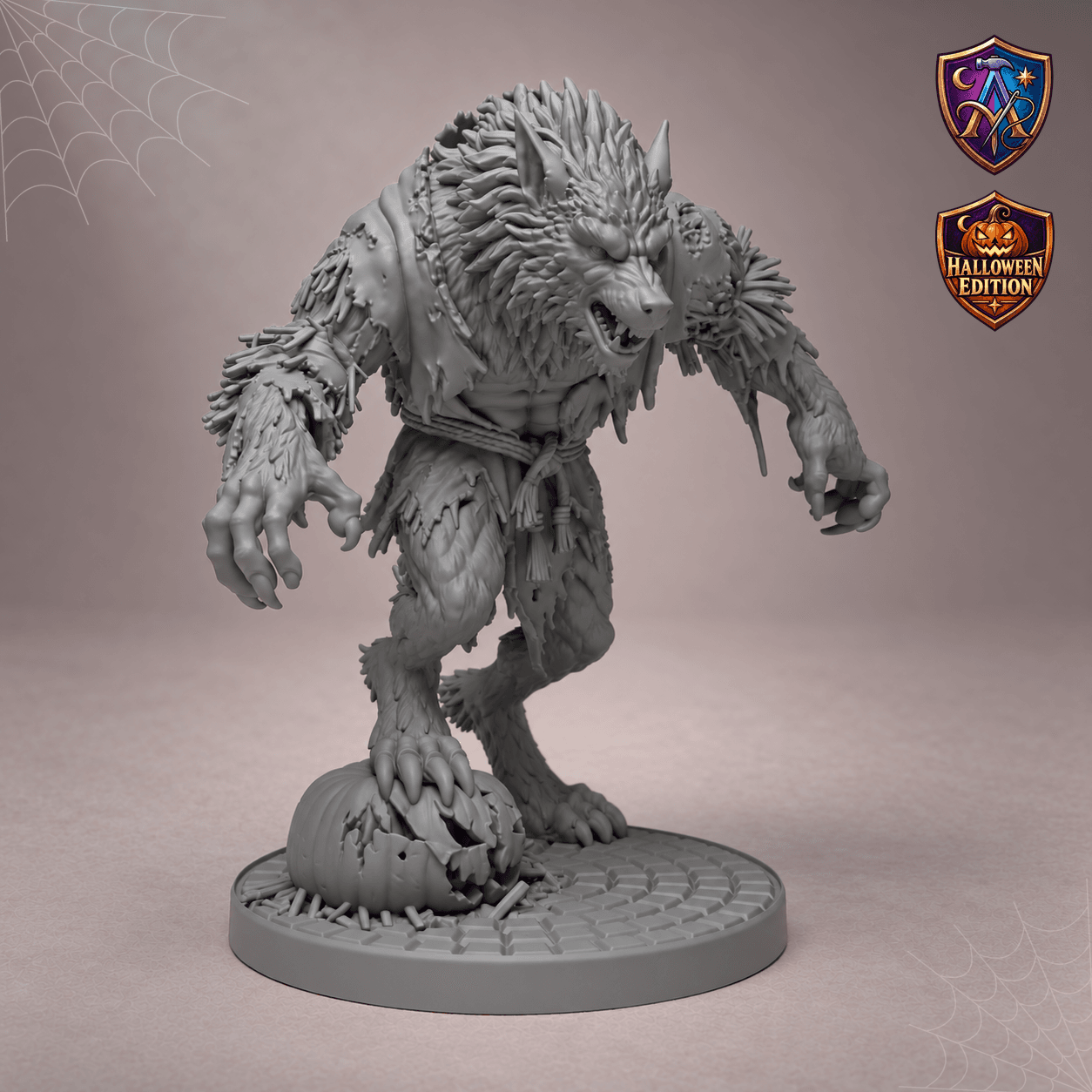 Produktansicht (1 von 4) / Product view von Werwolf im Vogelscheuchen-Gewand mit Kürbis; die Resin-Miniatur wird unbemalt geliefert / the resin miniature is supplied unpainted.