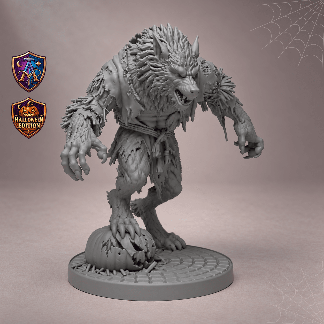Produktansicht (1 von 4) / Product view von Werwolf im Vogelscheuchen-Gewand mit Kürbis; die Resin-Miniatur wird unbemalt geliefert / the resin miniature is supplied unpainted.