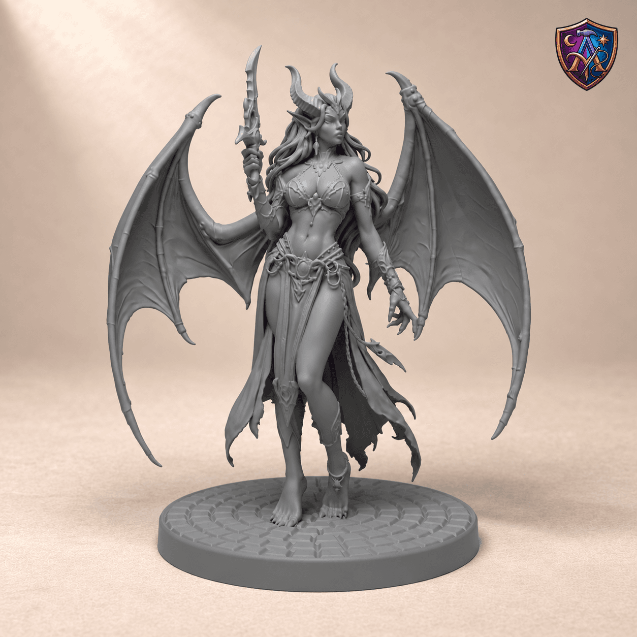 Succubus with Bat Wings and Curved Blade – Unpainted Resin Miniature, 32/54/75 mm Scale — image 1