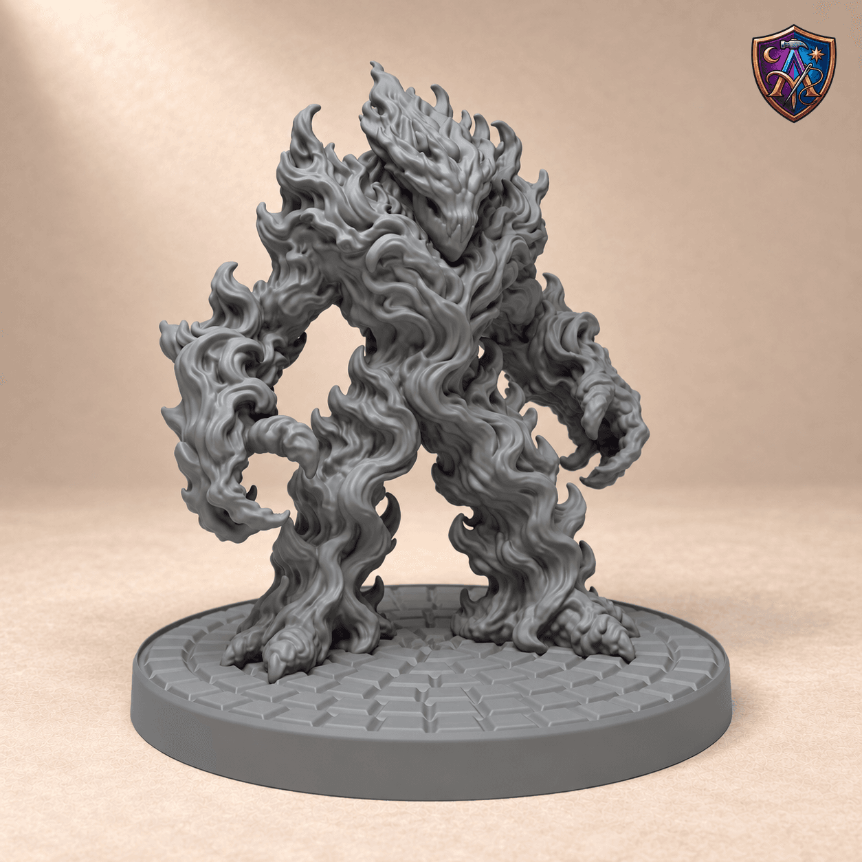 Produktansicht (1 von 4) / Product view von Feuerelementar mit flammenförmigem Körper und Krallenhänden; die Resin-Miniatur wird unbemalt geliefert / the resin miniature is supplied unpainted.